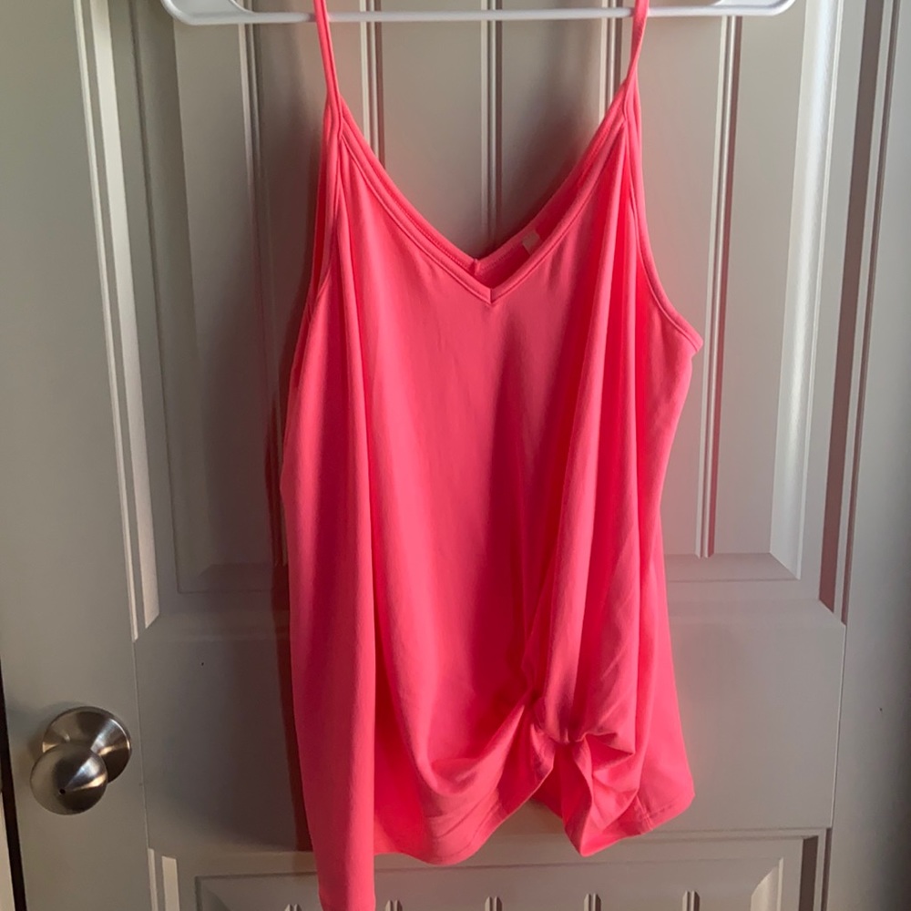 Neon pink front knot tank top